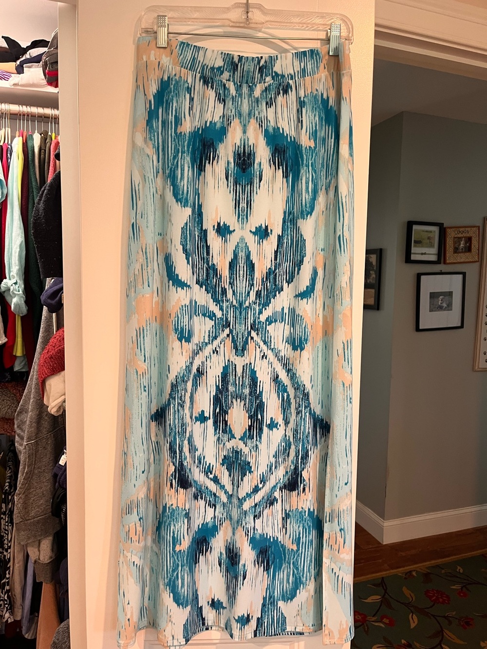 Chico’s Blue and Cream Boho maxi skirt